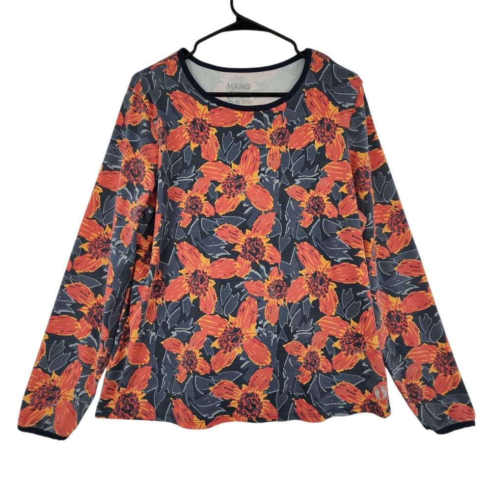 Hang Ten Rashguard Shirt XL Women Long Sleeve Hawaiian Aloha Gray Orange UPF 50+